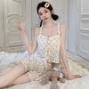Japanese Girl Ice Ribbon Chest Pad Pajamas Women's Summer Pure Desire Wind Suspender Shorts Loungewear Sweet Girl Feeling
