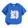 Kids Boys Girls 100% Cotton Crew Neck Short Sleeve T-Shirt, Cute Glowing Crescent Moon Star Fox Print Soft Casual Tee for Children Daily Wear
