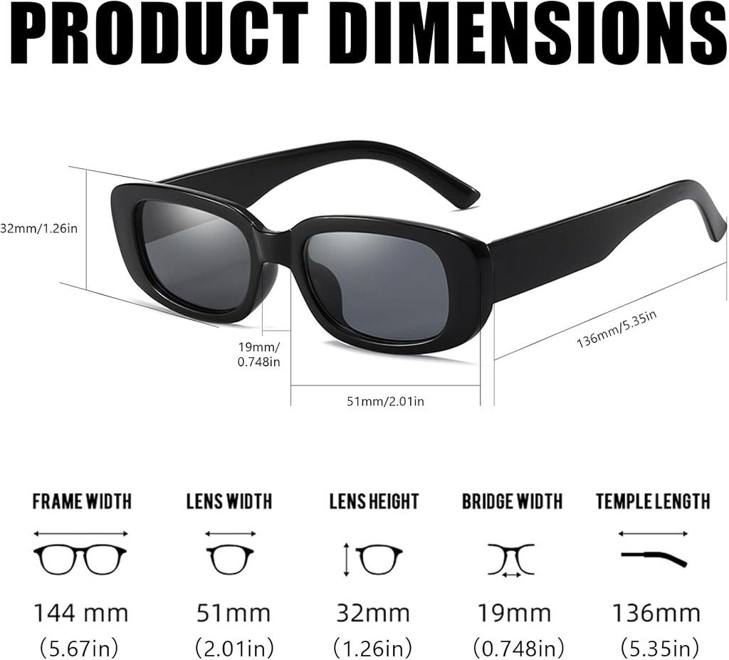 20 Pack Retro 90s Y2K Rectangular Sunglasses for Women - Small Frame Black Party Shades with UV Protection Bulk Set for Outdoor Casual Wear
