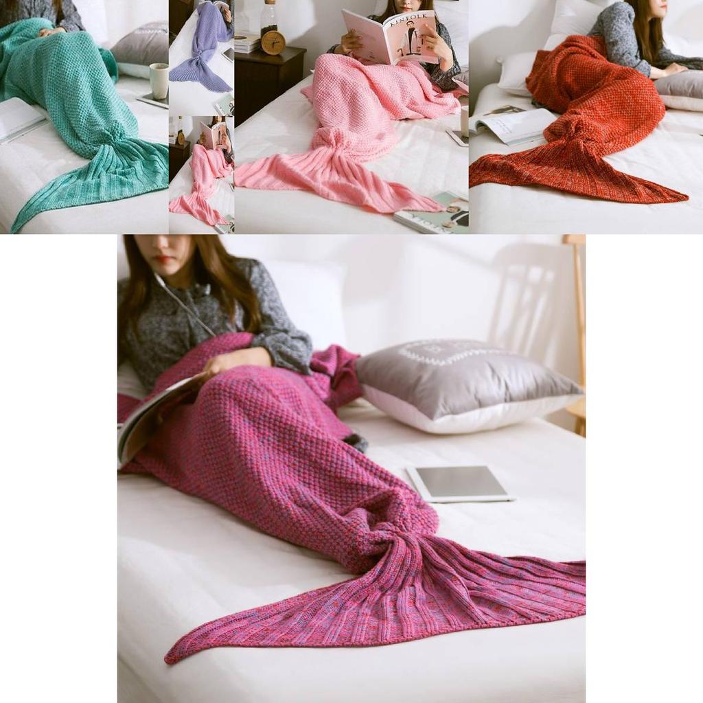 Cozy Mermaid Tail Blanket Soft Knitted Acrylic Blanket For Modern Minimalist Decor