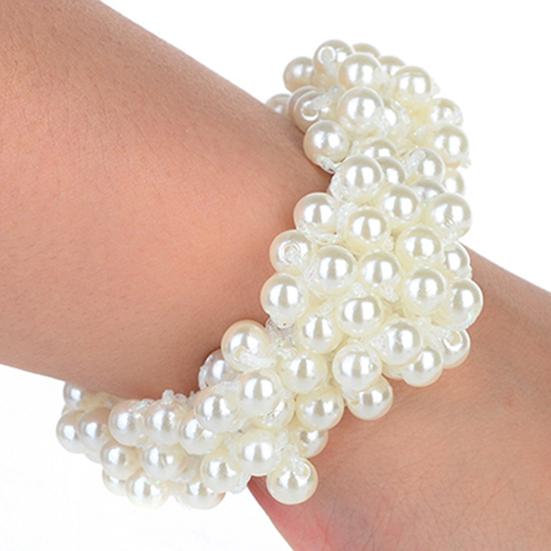 Fashion Women Faux Pearls Beads Hair Band Rope Scrunchie Ponytail Holder