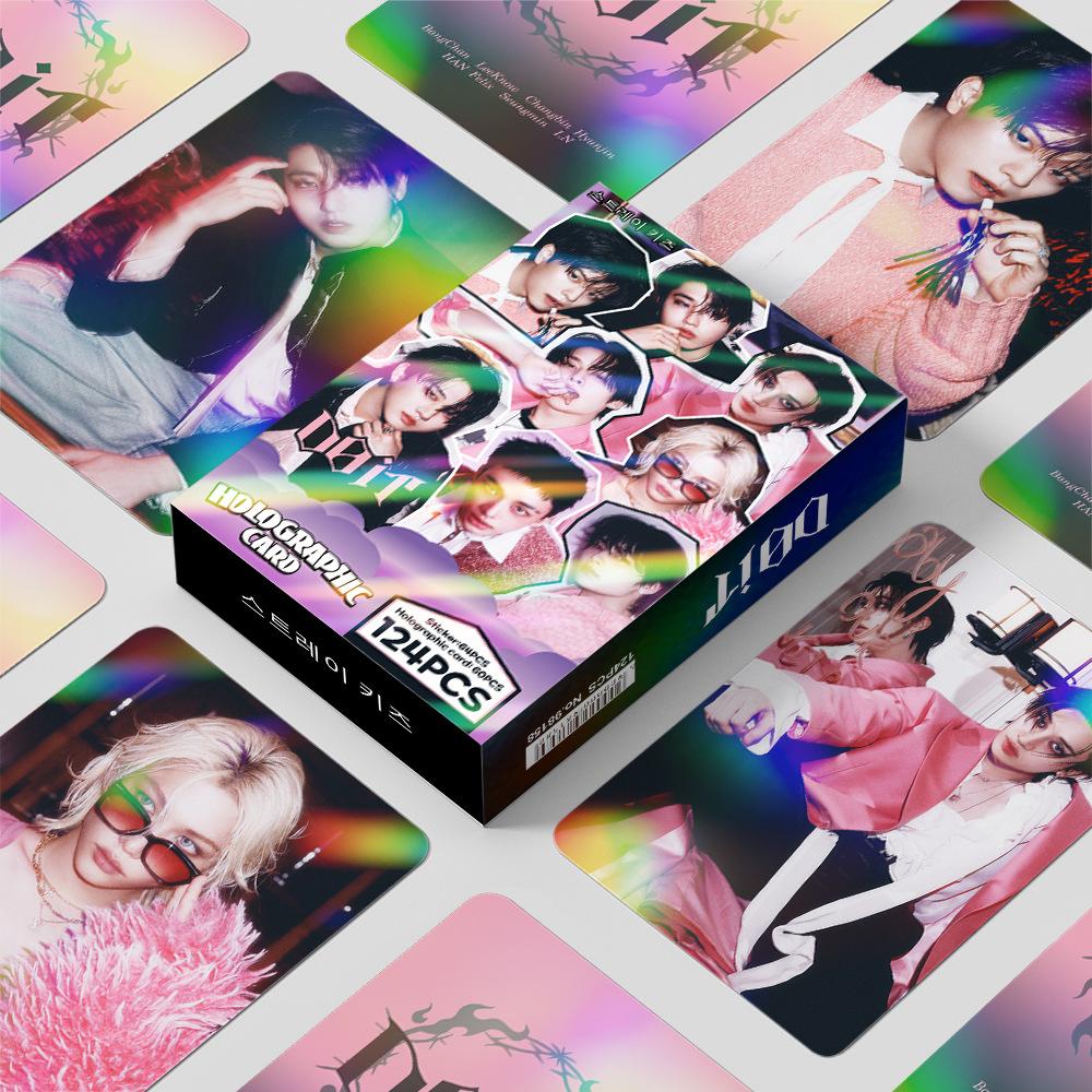 124pcs STRAYKIDS LOMO Card Laser Card SKZOO New Special DOIT Peripheral Flash Card Stray Children Sticker LOMO Card