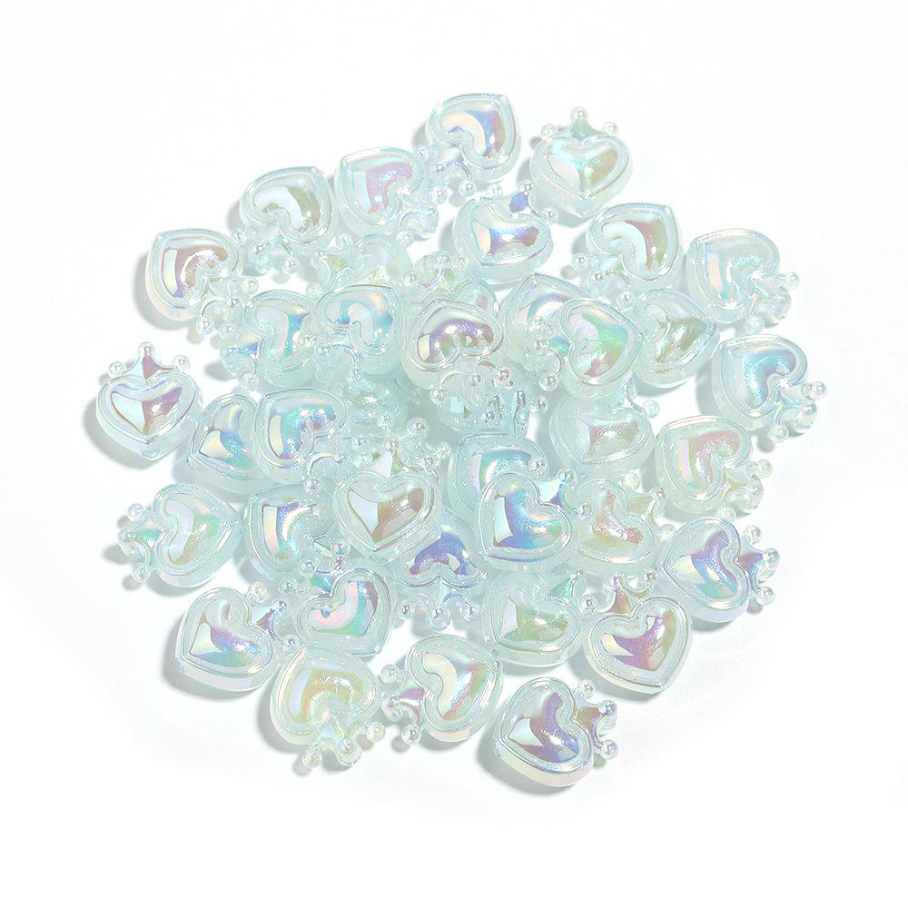 10-Pack Luminous Acrylic Heart Crown Beads for DIY Jewelry Crafting