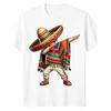 Men'S Mexican Poncho Costume T-Shirt With Sombrero - Traditional Poncho & Sombrero Print, Lightweight Mexican Dress For Cinco De Mayo Parties, Themed