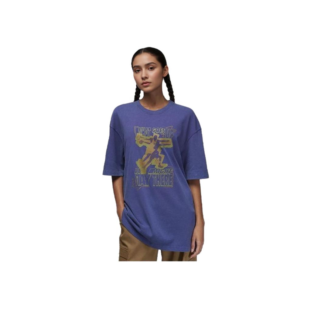 Jordan Letter Pattern Printed Ribbed Round Neck Loose Short Sleeve T-Shirt Women Tops Sky-Purple FD7208-502