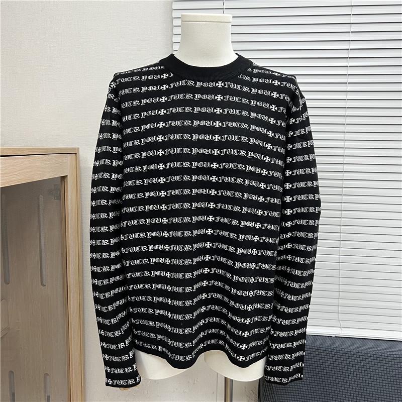 Unisex Trendig Rundhalsad Jacquardulltröja med Broderad Logga - Avslappnad & Mångsidig.