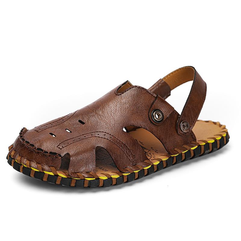 

Летние мужские удобные сандалии дышащие слипоны уличная пляжная обувь для мужчин модные трендовые взрослые повседневные кожаные сандалии 38 коричневый