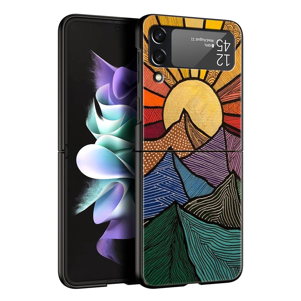 Abstract Mountain Sunrise Line Phone Case For Samsung Galaxy Z Flip3 Flip4 Flip5 Case For Z Flip 3 4 5 6 7 Hard Folding Cover