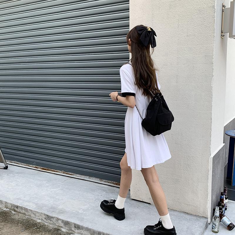 New Simple Silk Cloth Black Chain Bucket Bag Korean Version Drawstring Tie Large Capacity Backpack
