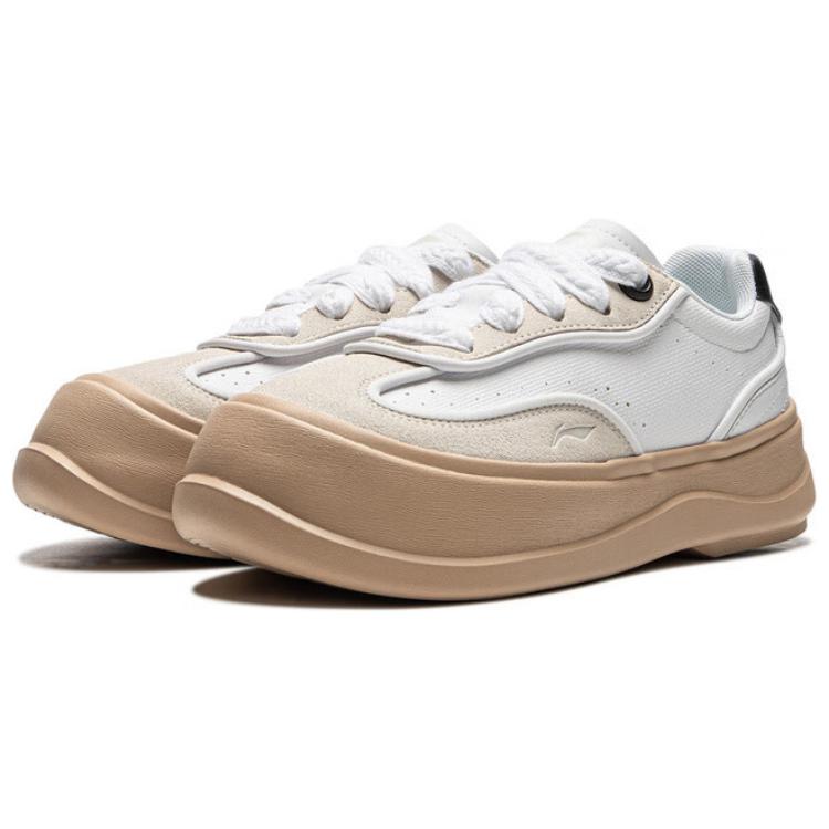 Li Ning Honey Platform Slip Resistant Abrasion Resistant Low top Casual Shoes Women's White Beige Black AGCU418-1