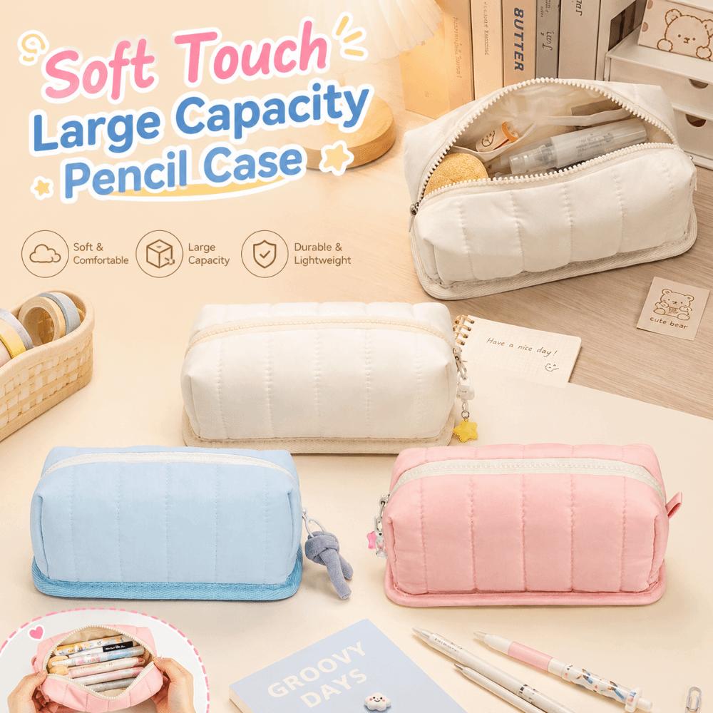 Solid Color Pencil Case Large Capacity Stationery Bag Portable Pen Bag  School Supplies