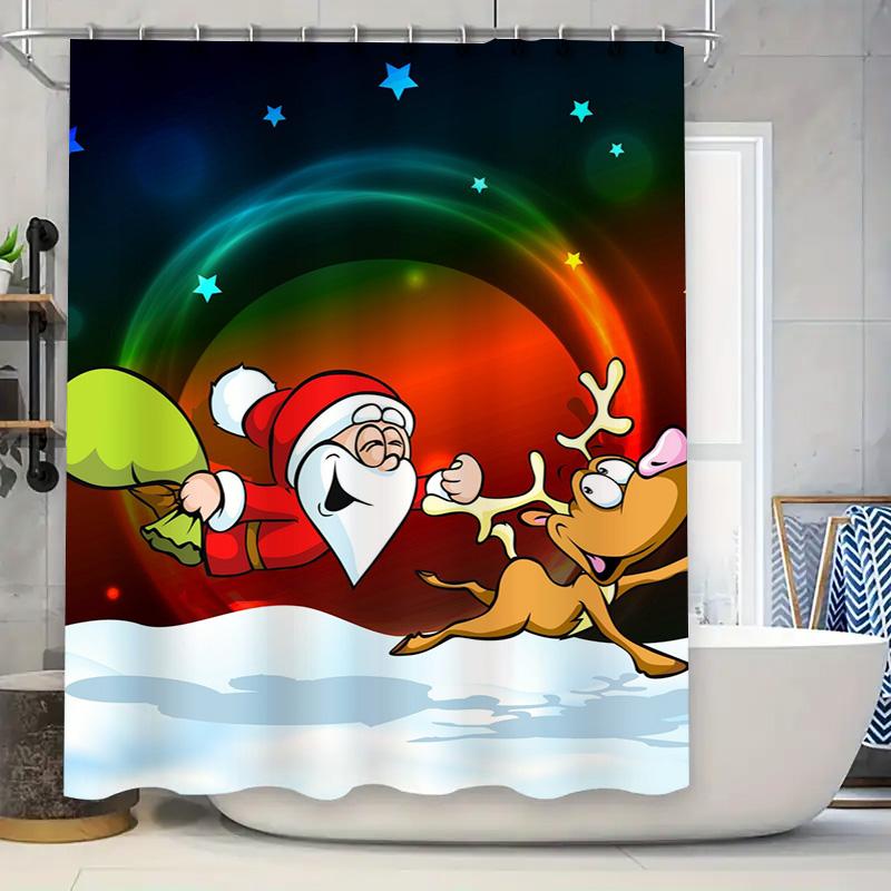 Tu Christmas Shower Curtain Santa Claus Reindeer Holiday Festive Bathroom Decor Waterproof Fabric Xmas Pattern Backdrop