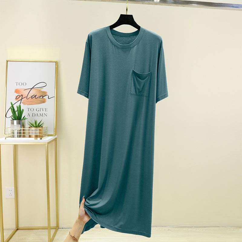 Men's Sleep Dress Modal Robe - Plus Size Loose Fit Short Sleeve Summer Bathrobe, Lightweight Mid-Length Nightwear