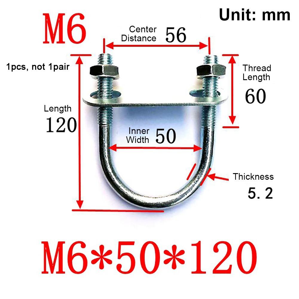 

1 шт. Гвинти Труба U-хомут з перегородкою Круглий болт Міцний Прямокутний U-болт для Круглої Труби 1Pcs M6*50*120