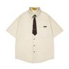 Japanese Retro Summer Corduroy Textured Fake Tie Shirt Men's and Women's Short-sleeved Niche Design College Style Shirt