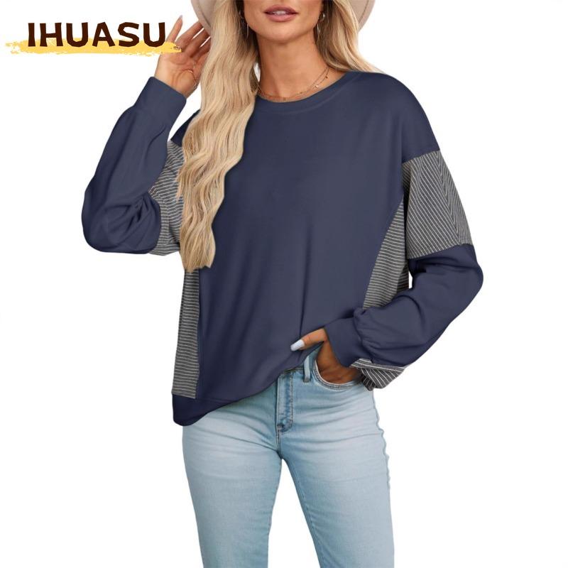 IHUASU Women's Fashion Casual O-Neck Long Sleeve Blouses & Shirts
