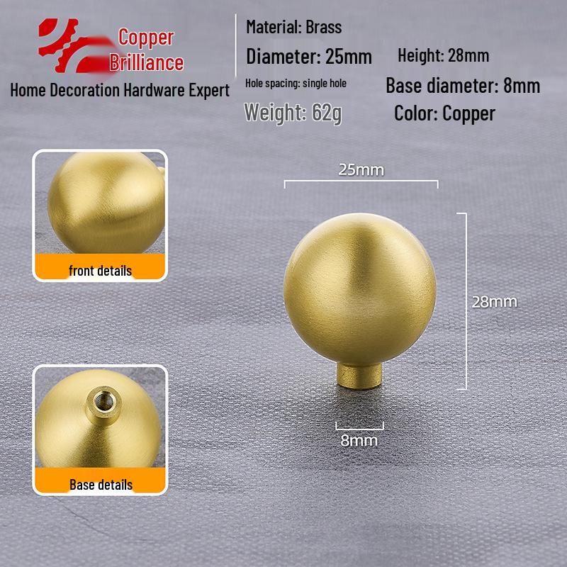 Gold Brass Round Ball Drawer Handle - Luxury French Design