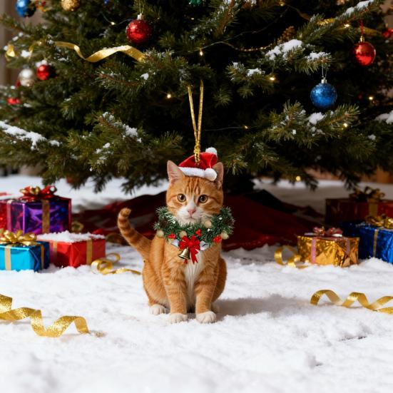 Christmas Pendant 2D Acrylic Cat Wearing Xmas Wreath Charm Car Hanging Ornament Home Office