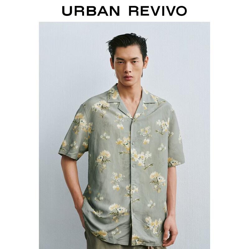 UR2026 Men s Fashion Multi-color Floral Print Short Sleeve Open-front Shirt M