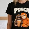 Monkey Punch T-Shirt Kurzarm Lässiges T-Shirt Niedriger Rundhalsausschnitt Affe Orang-Utan Muster T-Shirt