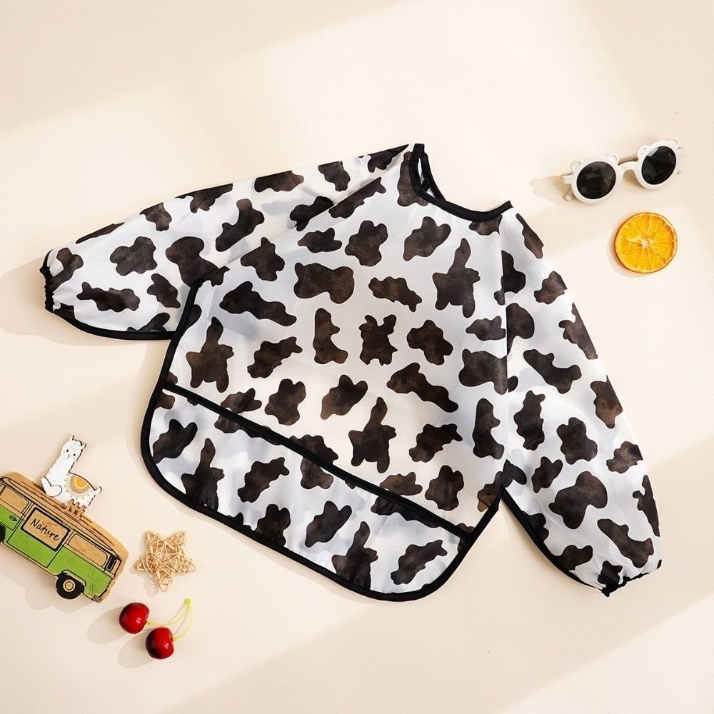 

Colorful Cartoon Printing Waterproof Baby Bibs Easy To Clean Full Body Cover Bibs Self Feeding Cow