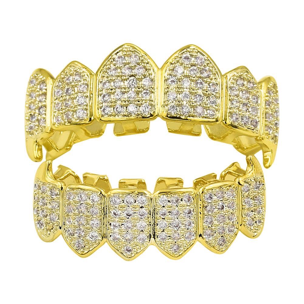 European & American Hip-Hop Gold Grillz: Micro-Inlaid Fangs Jewelry