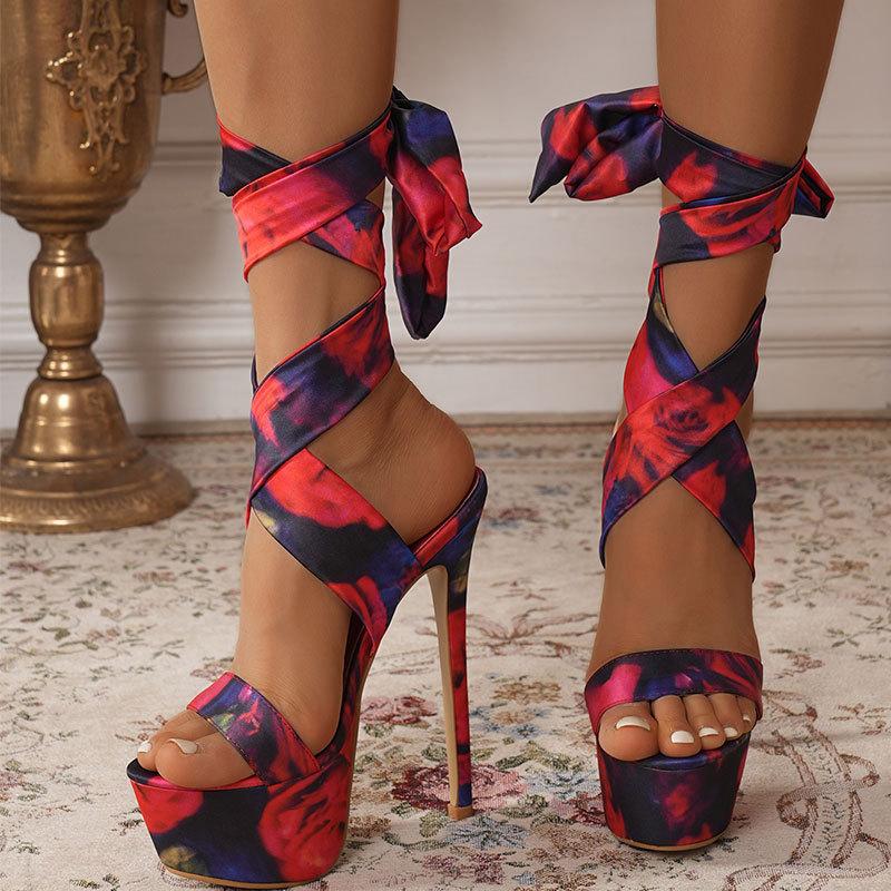 Fashion Hot Sexy 16Cm Thin High Heel Sandals for Women Peep Toe Platform Broad Band Crossover Stiletto Party Stripper Pole Dance Shoes
