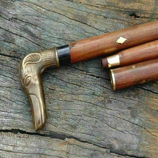 Antiker Stil Viktorianisch Vintage Designer Messinggriff Gehstock Holzspazierstock