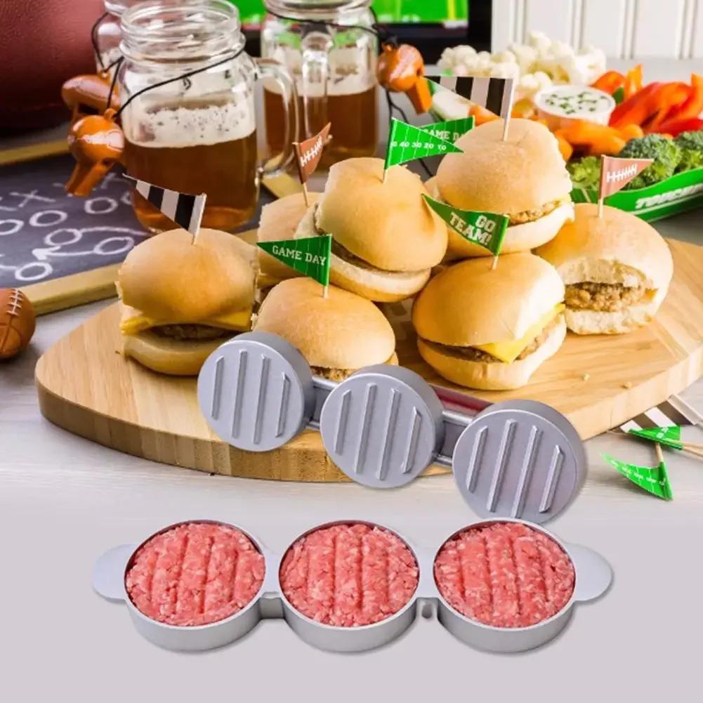 Round Shape Non - Stick Triple Burger Press Hamburger Patty Maker Mold for Chef Cutlets, Hamburger Meat, Beef Grill