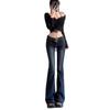 Autumn 2025 Women's Dark Blue Mid-Rise Micro-Flare Slimming Stretch Jeans