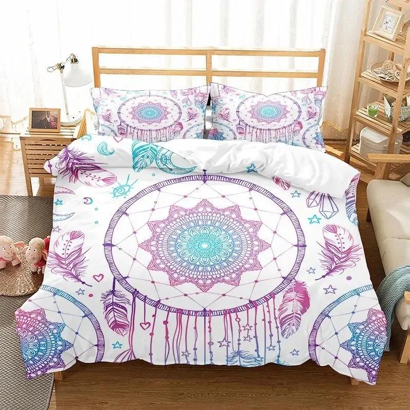 Dreamcatcher Duvet Cover Set Boho Mandala Bedding Set For Girls Adults Purple Dream Catcher Comforter Cover Soft Polyester
