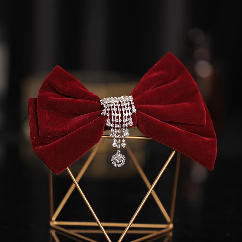 Korean Vintage Rhinestones Bow Wedding Hairpins Headdress Tiaras for Bride Hair clip with fringes and crystals