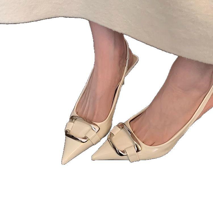 Temperament thin heel pointed head bag head sandals women's summer new with skirt niche metal high heels