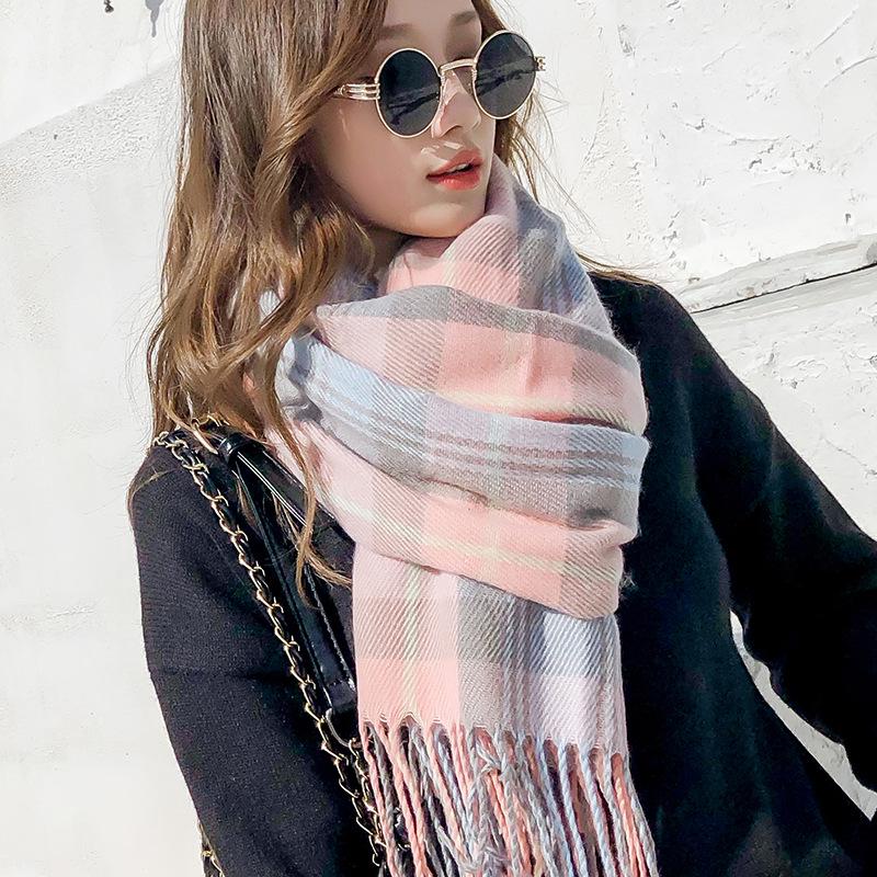 New Korean-Style Plaid Scarf: Warm, Thickened Autumn/Winter Shawl for Women & Students - Cute Internet Celebrity-Inspired Neck Warmer