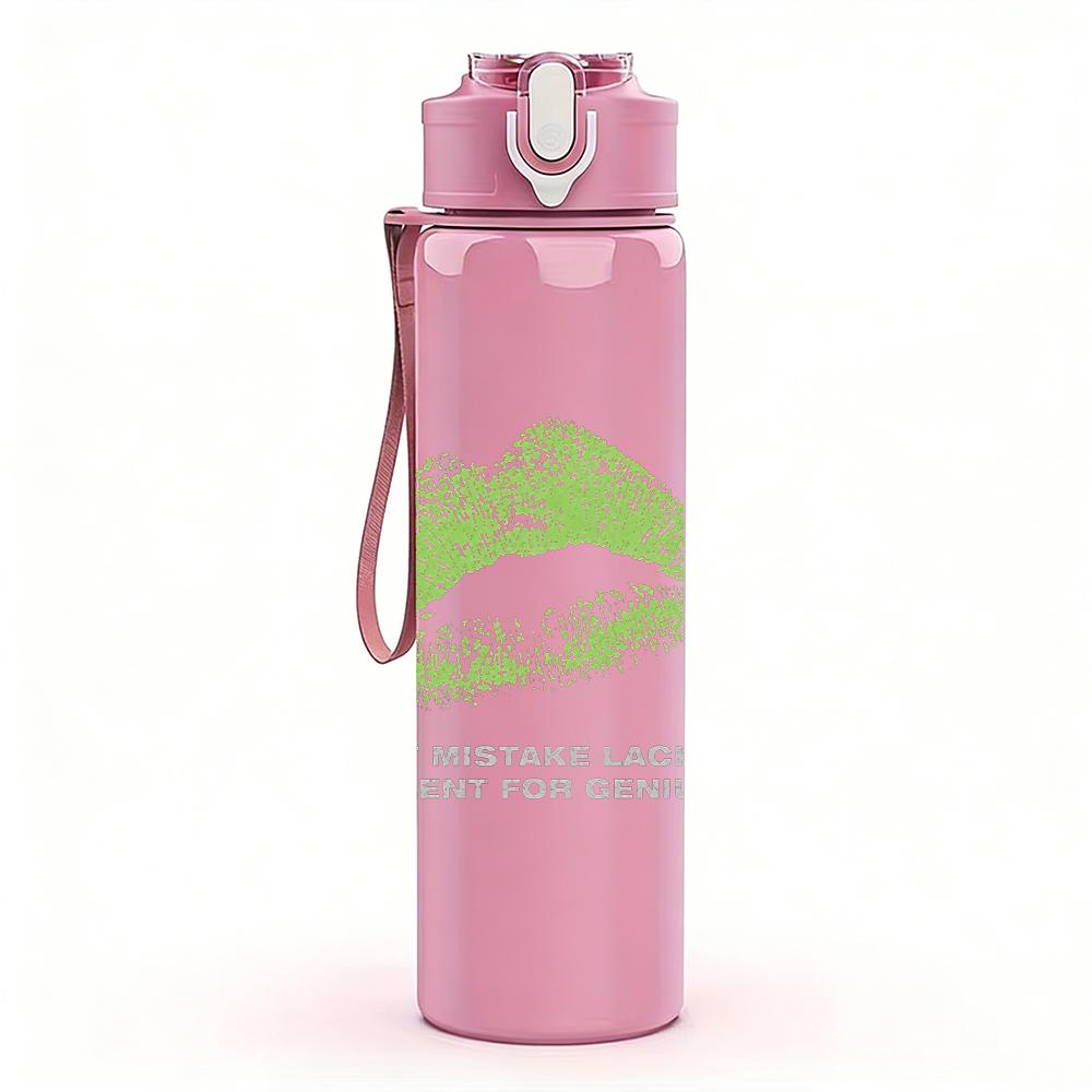 1PC Light green leaf nature sketch print 750ml colorful plastic sports water bottle leakproof pop up lid with straw for outdoor work home use