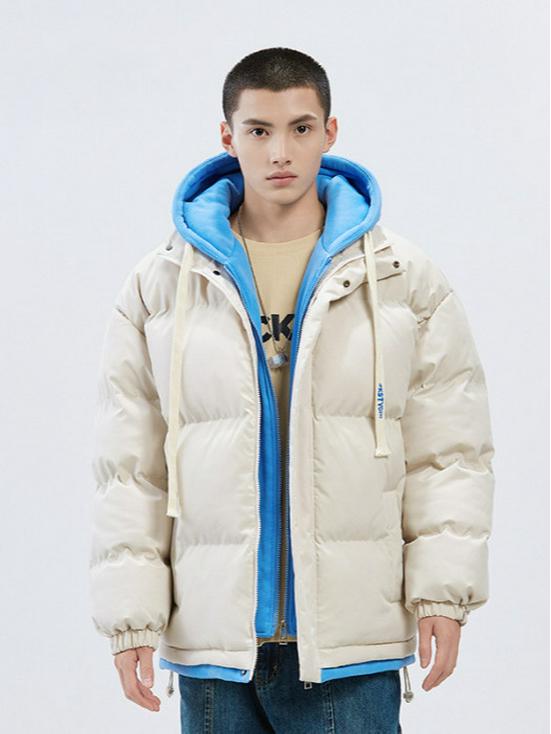 2025 Winter Faux Two-Piece Hooded Cotton Jacket - Unisex Warm, Trendy, Casual Bread Coat