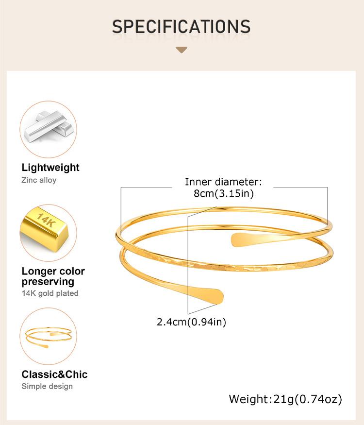 Bracciale da braccio semplice con polsino superiore per donna, Braccialetti geometrici alla moda, Gioielli regolabili