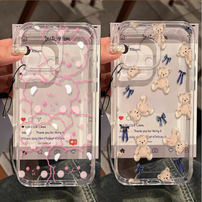 Teddy Bear Bowknot Phone Case For iPhone 17 16e 16 15 14 13 12 11 Mini Air Pro Max X XR XSMax 7 8 Plus Transparent Soft