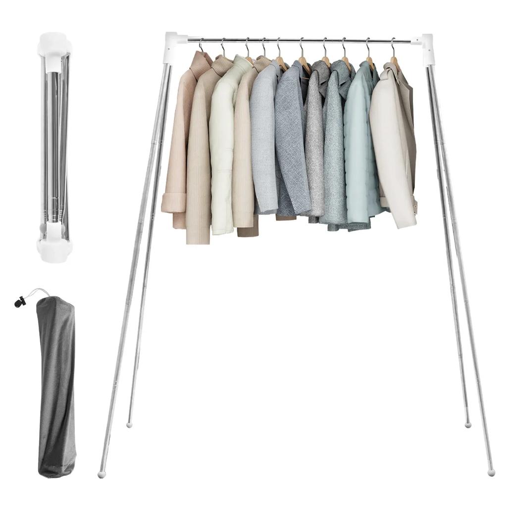 Foldable Travel Clothes Drying Rack Floor Stand Stainless Steel Portable Clothes Garment Rack Retractable Household Outdoor