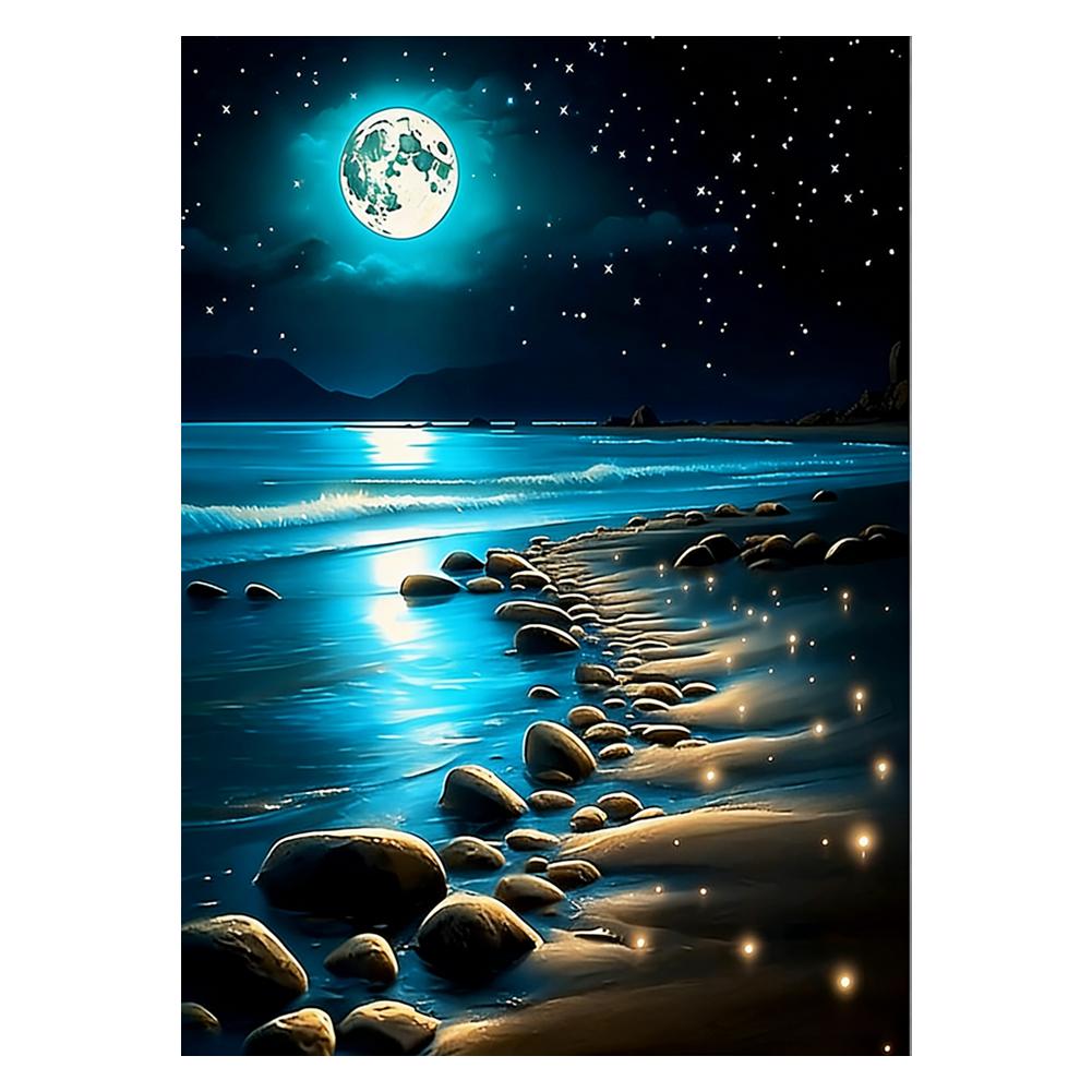 5D Moon Seascape Kit Sparkling Rhinestone Art For Adults Beginners Dream Beach Starry Sky Wall Decor DIY Craft