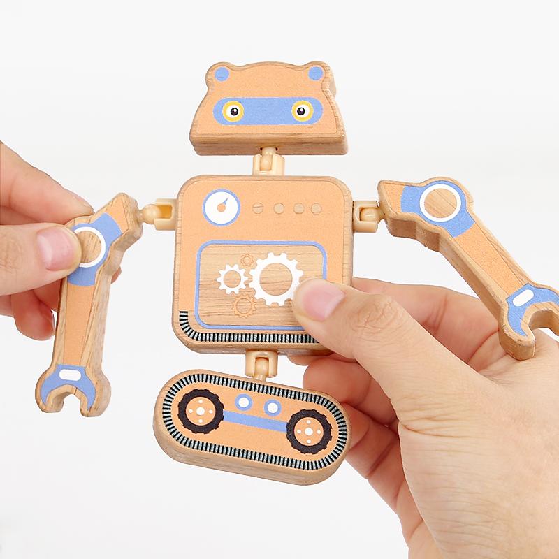 Wooden Large Particle Building Blocks Animal Dinosaur Robot Assembling Toys Joints Rotatable Toys Toddlers Kids Educational Gift