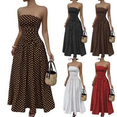 Ladies' Polka Dot Off Shoulder A-line Elegant Waist Slimming Dress Evening Gown