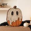 Textured Wood Craft Ornaments Halloween Wooden Ornaments, Distressed Pumpkin/Cat Decorations, Desktop & Wall Premium Solid Art Decors for Autumn