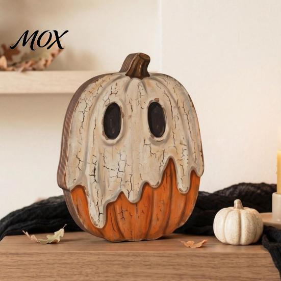 Textured Wood Craft Ornaments Halloween Wooden Ornaments, Distressed Pumpkin/Cat Decorations, Desktop & Wall Premium Solid Art Decors for Autumn