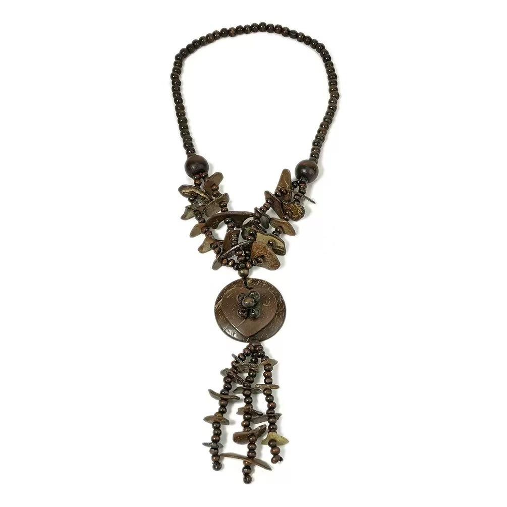 JMXD-Girls Necklace Ethnic Style Necklace Ethnic Style European and American Long Coconut Shell Wood Bead Retro Necklace