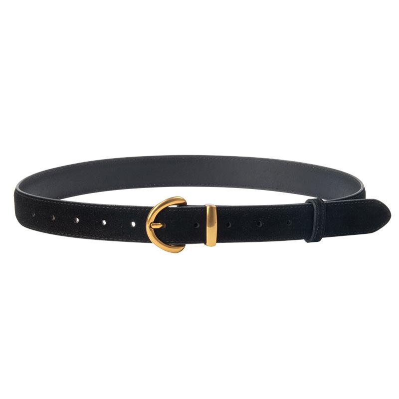 Four Seasons Available New Suede Women'S Belt Leather Decorative Skirt Belt Retro Cowhide Black Ins Style Jeans