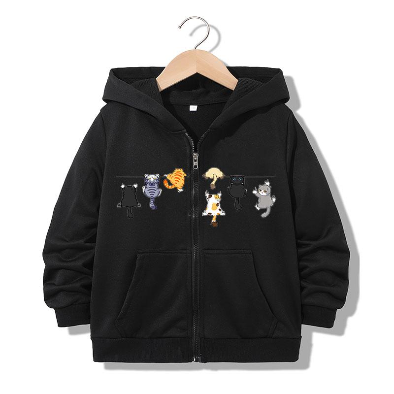 Felpa con cappuccio e zip Divertente Casual Gatto Lettere Felpe Giubbotti Ragazzi Ragazze Y2k Comoda Felpa con zip Primavera Autunno Felpe