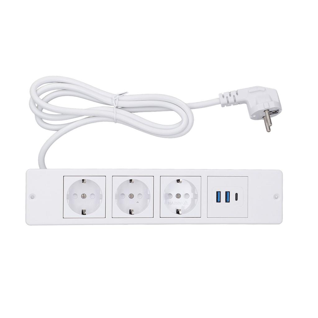 Wpuszczany przedłużacz 3x gniazda 2x USB A 1x USB C PD20W Porty Gniazdo stołowe z kablem 1,5 m Standardowy