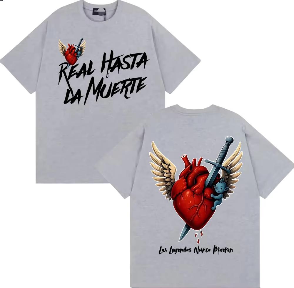 Anuel AA Rhlm 2 Real Hasta La Muerte Heart T Shirt Men Women Fashion Retro Short Sleeve Tshirts Cotton ONeck Tshirt