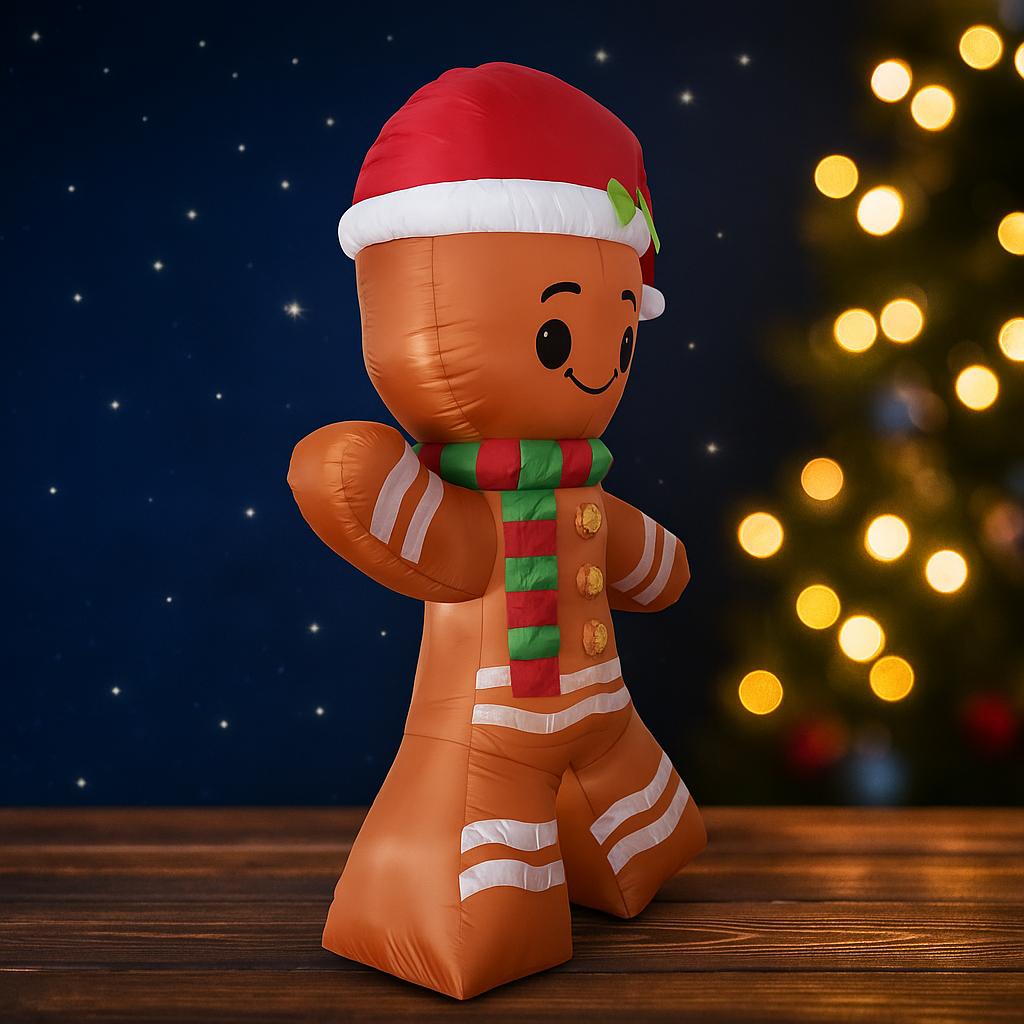 7.8FT Christmas Inflatable Gingerbread Man Xmas Decor Holiday Supplies LED Santa Home Decor Ornament Gift Xmas Yard Decoration